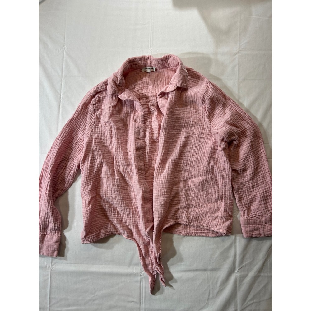 Beachlunchlounge Pink Double Gauze Cotton Front Tie Button Down Shirt Medium